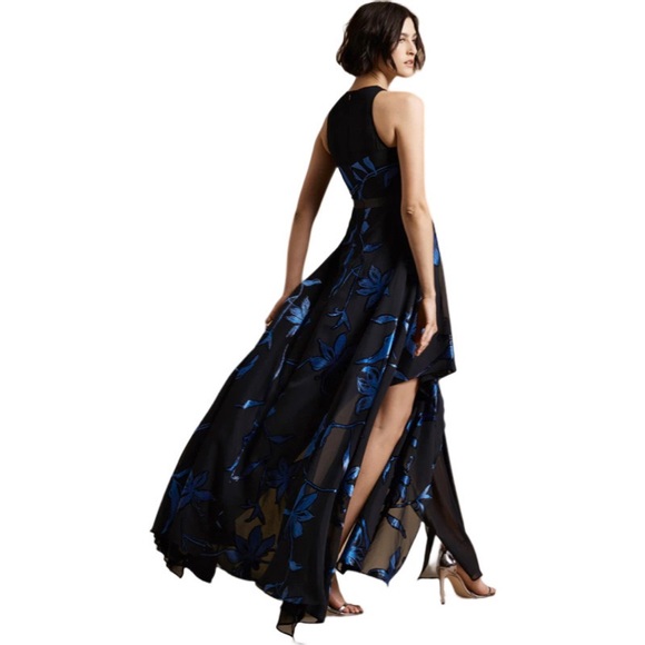 NWT Halston Blossom Burnout Handkerchief Hem Gown - Picture 2 of 11